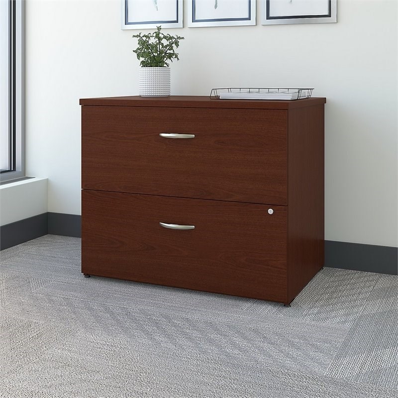 Home Square 2 Piece Lateral Wood Filing Cabinet Set with 2 Drawer in Mahogany
