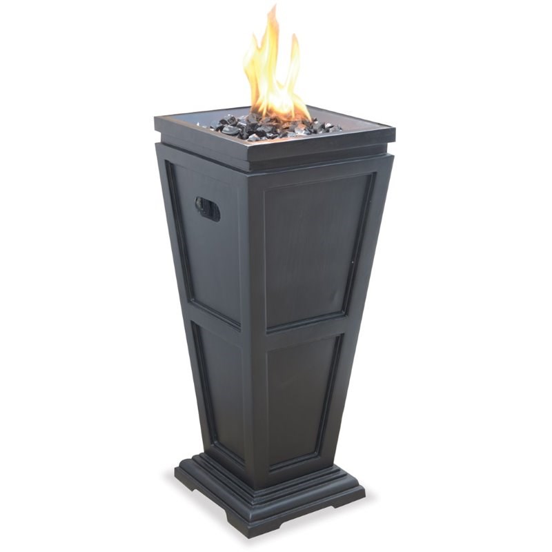 Home Square 2 Piece Gas Stainless Steel Patio Fire Column Set in Slate