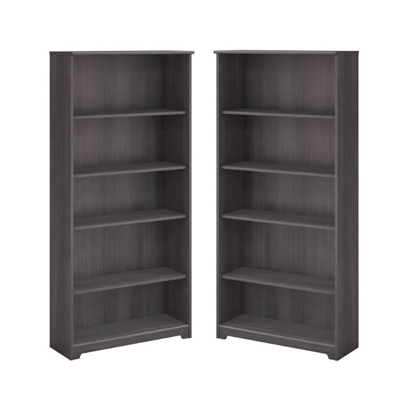 Home Square 2 Piece Engineered Wood Tall Bookcase Set in Heather Gray