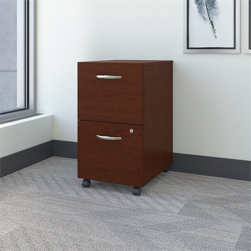 Home Square 2 Piece Engineered Wood Mobile Filing Cabinet Set in Mahogany