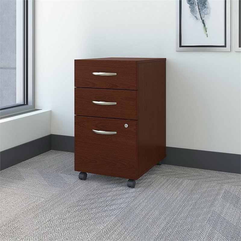 Home Square 2 Piece Wood Mobile Filing Cabinet Set with 3 Drawer in Mahogany