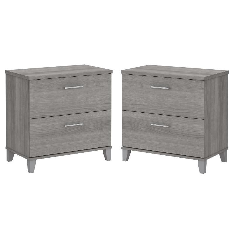 Home Square 2 Piece Wood Lateral Filing Cabinet Set in Platinum Gray