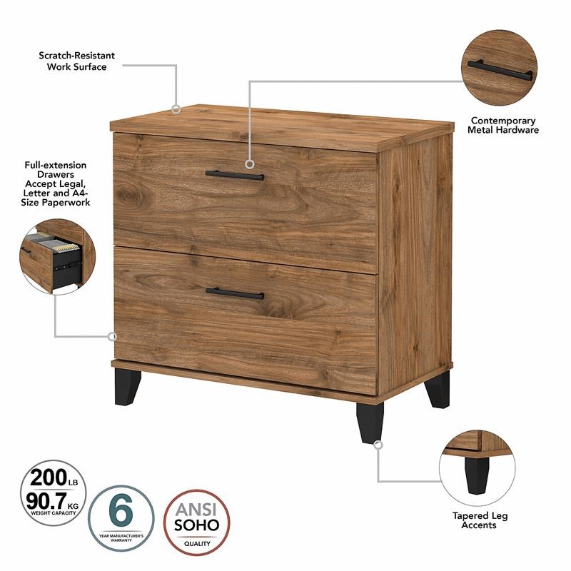 Home Square 2 Piece Engineered Wood Lateral Filing Cabinet Set in Fresh Walnut