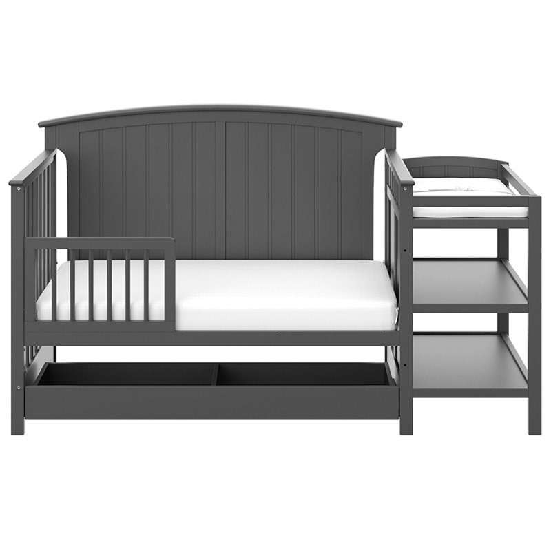 Baby Crib with Changing Table and 6 Drawer Double Dresser Set in Slate Gray