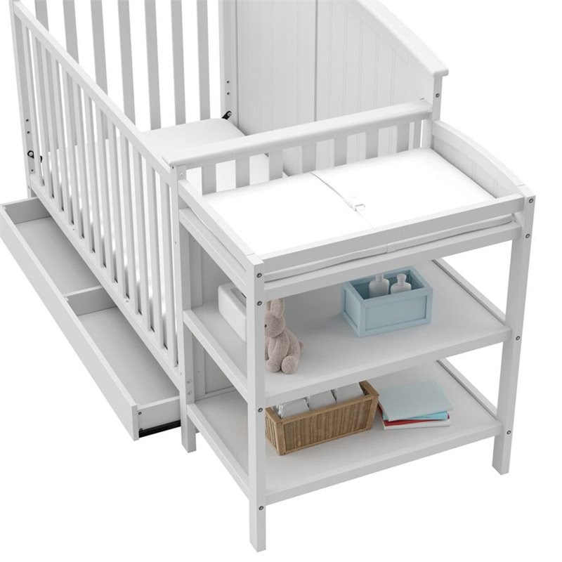 Baby Crib with Changing Table and 6 Drawer Double Dresser Set in White