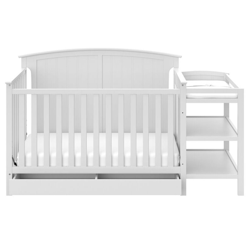 Baby Crib with Changing Table and 6 Drawer Double Dresser Set in White