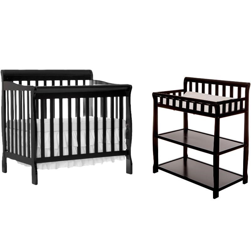 black crib with changing table