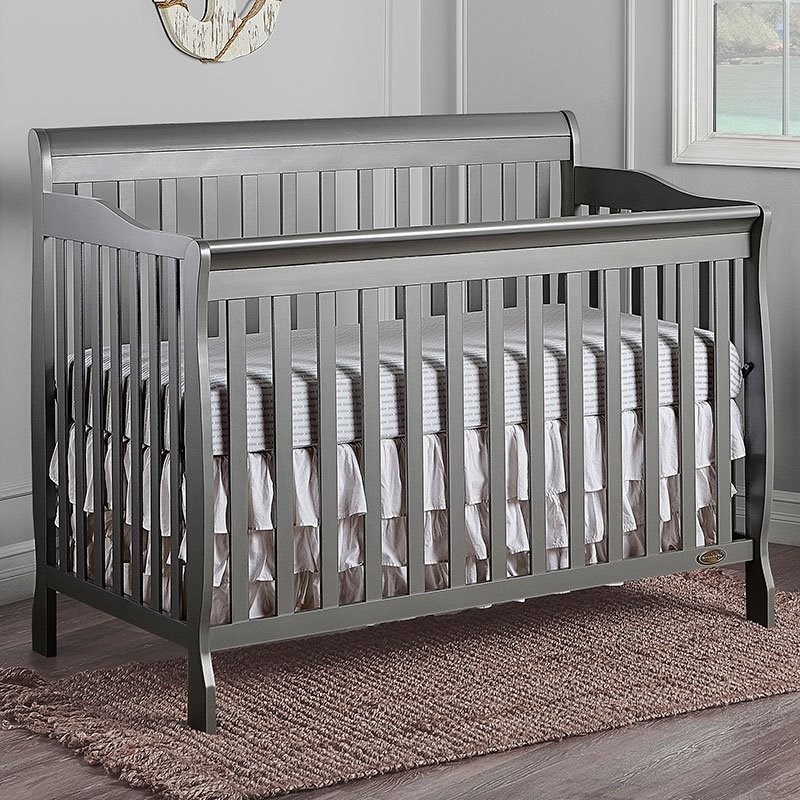 grey crib and changing table set