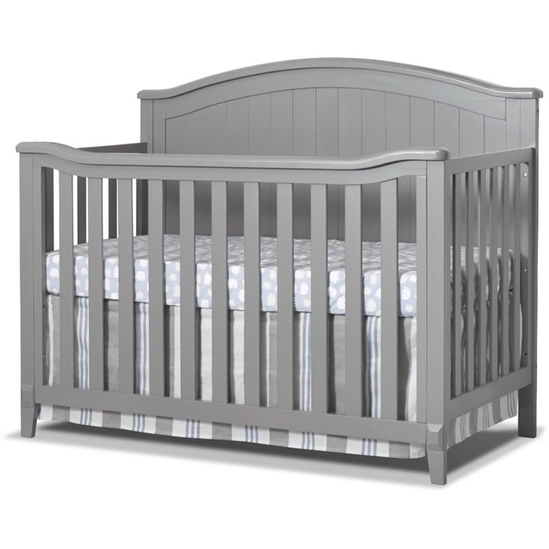 Baby Crib and 6 Drawer Double Dresser Set in Gray