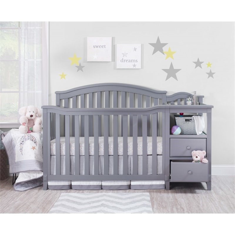 Baby Crib with Changing Table and 6 Drawer Double Dresser Set in Gray