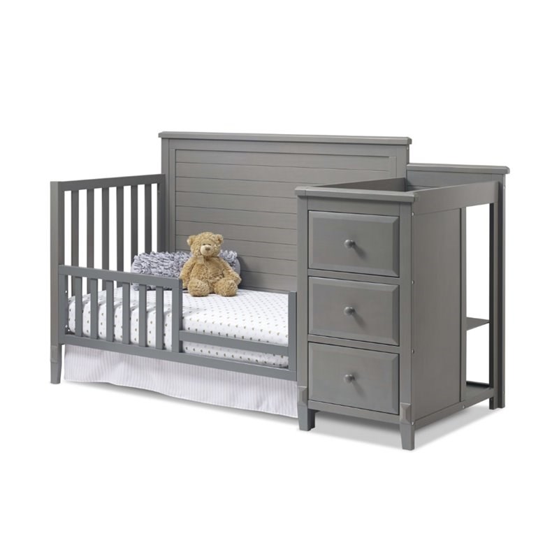 Baby Crib with Changing Table and 6 Drawer Double Dresser Set in Weathered Gray