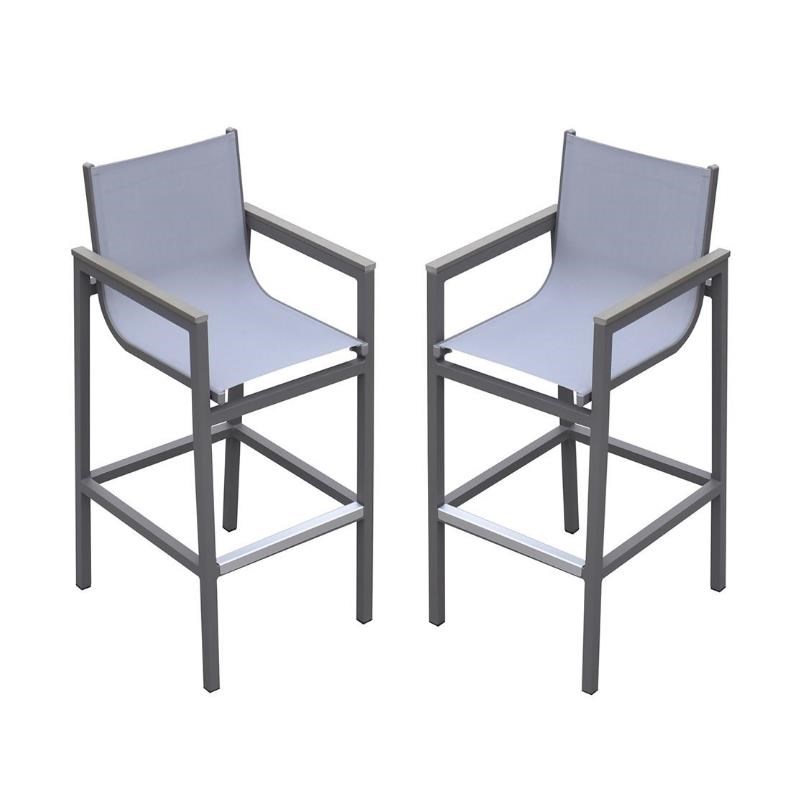 Home Square 2 Piece Modern Aluminum Patio Bar Stool Set in Gray