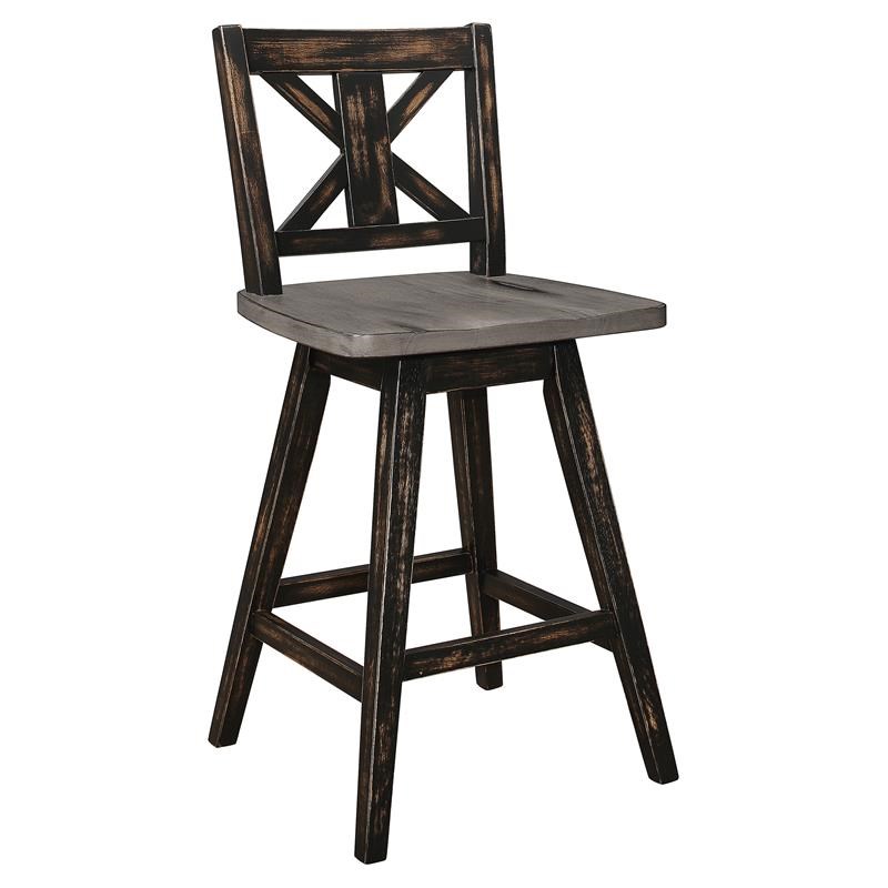 Home Square Wood Dining Swivel Counter Stools in Distressed Gray ( Set of 2 )
