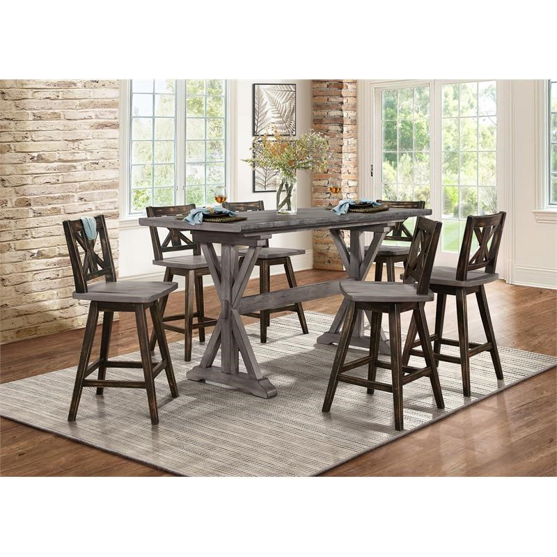 Home Square Wood Dining Swivel Counter Stools in Distressed Gray ( Set of 2 )