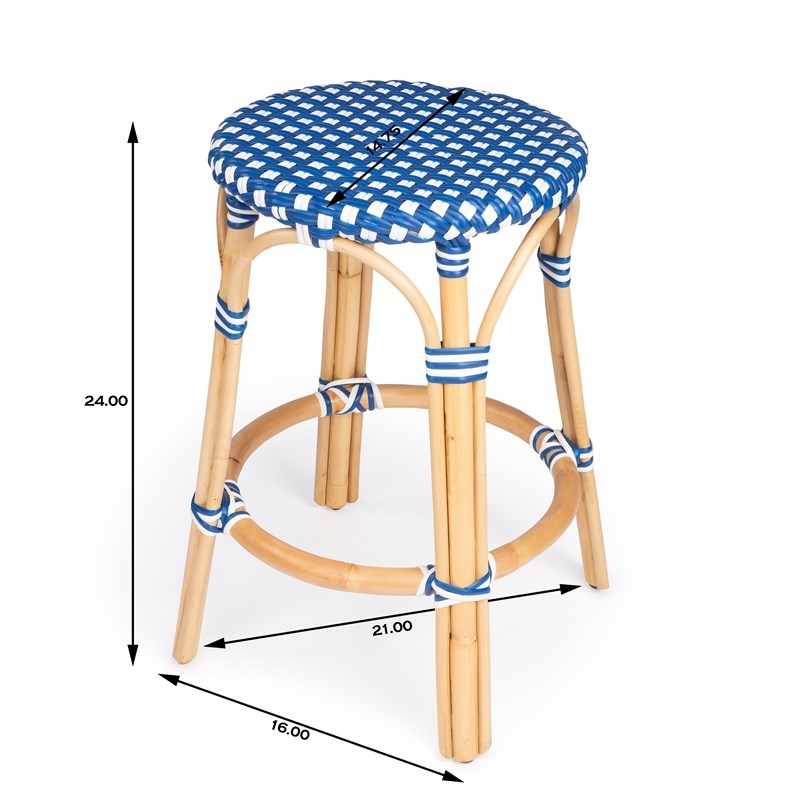 Home Square 2 Piece Rattan Counter Stool Set in Blue and White