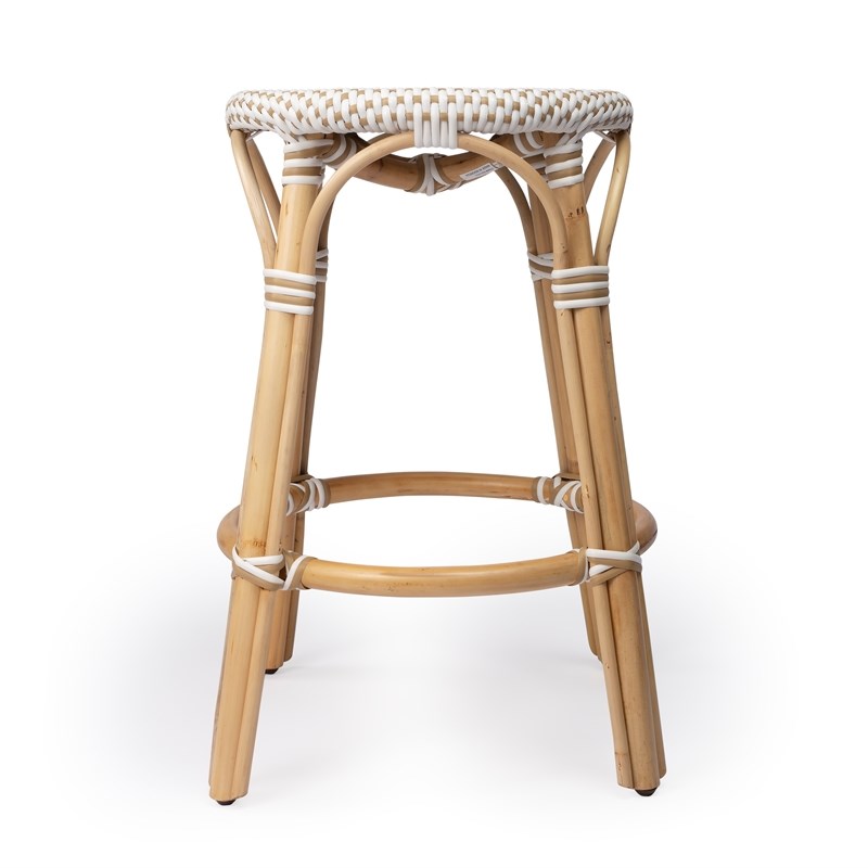 Home Square 2 Piece Rattan Counter Stool Set in Beige and White