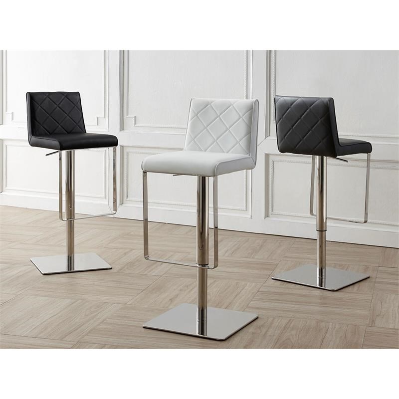 Home Square 2 Piece Modern Stainless Steel Adjustable Bar Stool Set in Black