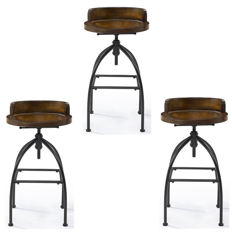Home Square 3 Piece Adjustable Bar Stool Set in Natural and Black