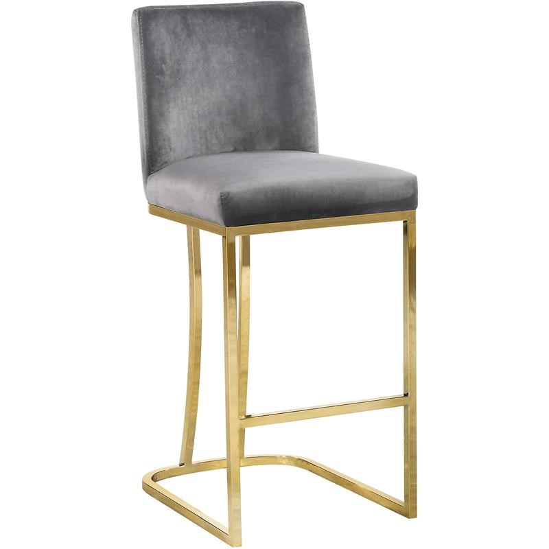 Home Square 3 Piece Gold Metal Base Velvet Counter Height Stool Set in Gray