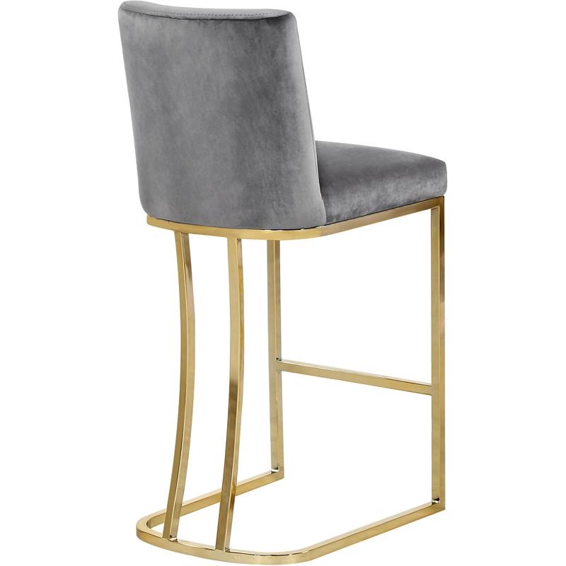 Home Square 3 Piece Gold Metal Base Velvet Counter Height Stool Set in Gray