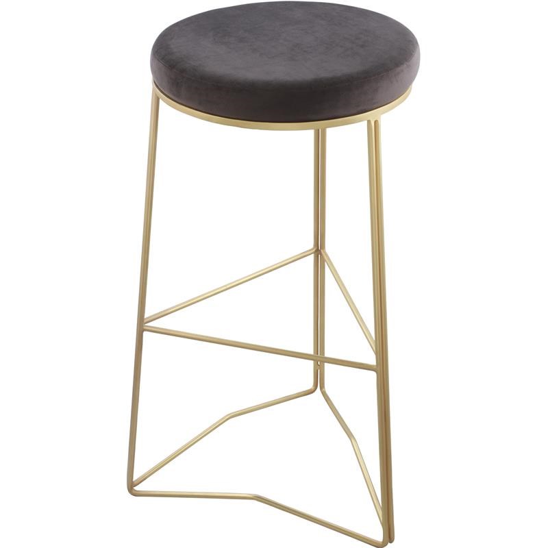 Home Square 2 Piece Tres Velvet Bar Stool Set with Gold Metal Base in Gray
