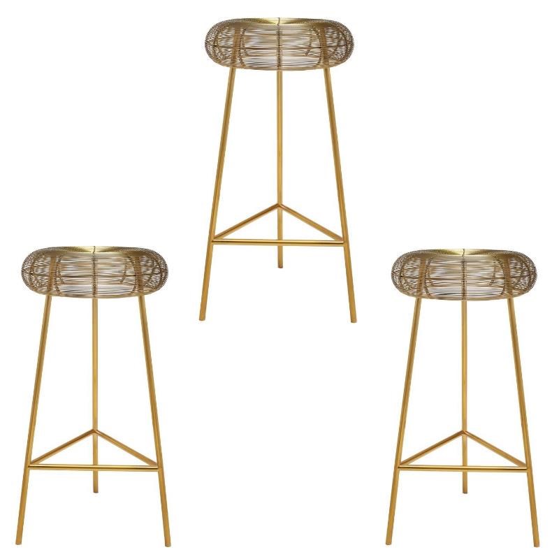 Home Square 3 Piece Tuscany Rich Metal Bar Stool Set in Gold