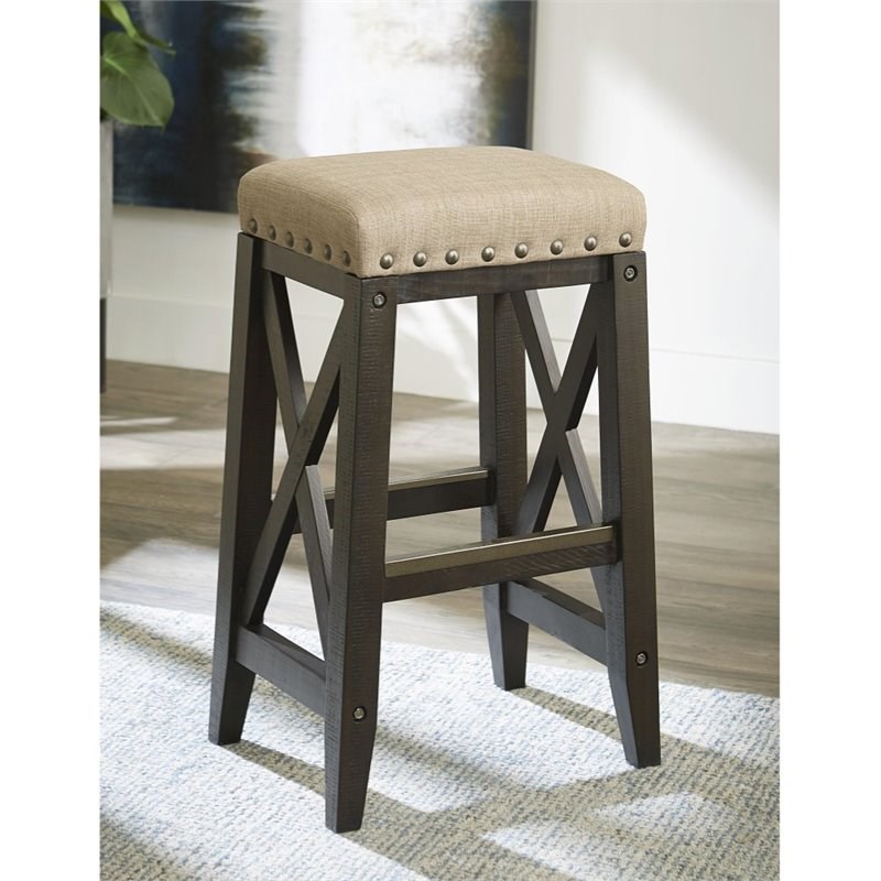 Home Square 3 Piece Solid Wood Upholstered Bar Stool Set in Cafe