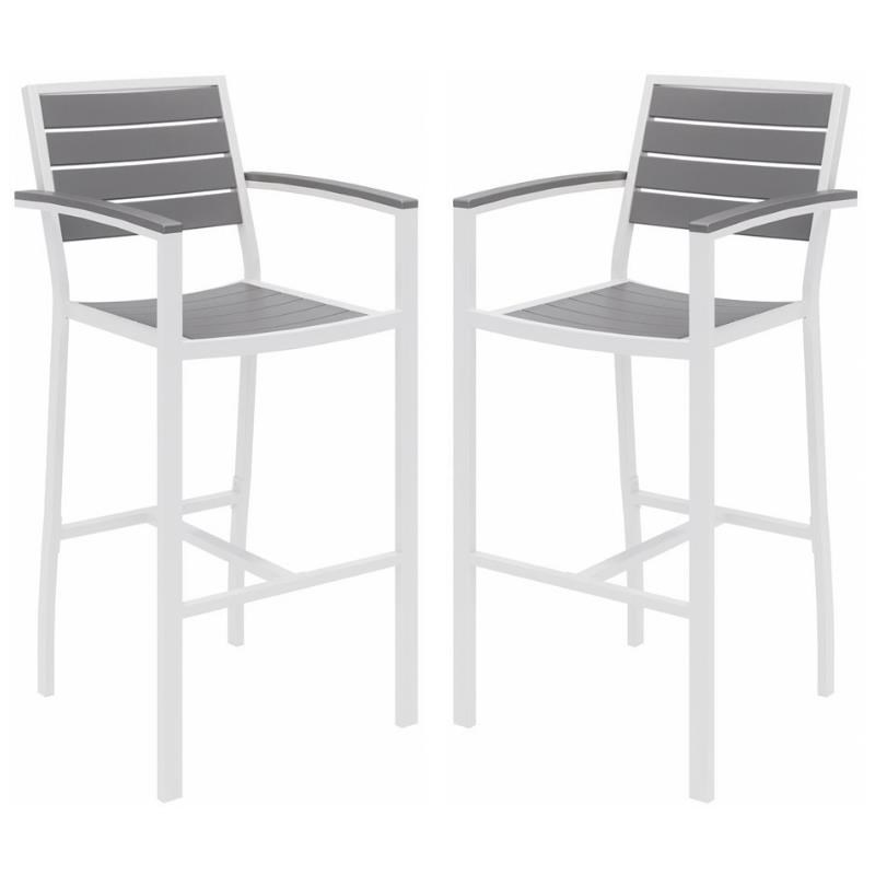 Home Square 2 Piece Aluminum Patio Bar Stool Set in Gray and White