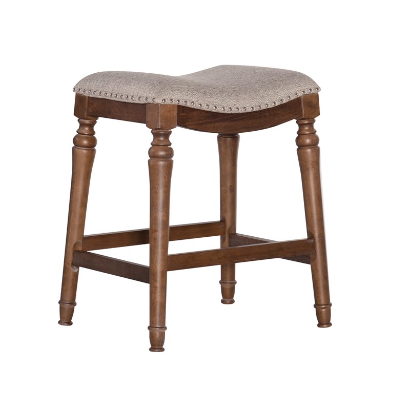 Home Square 2 Piece Saddle Polyester Upholstery Wood Counter Stool Set in Brown