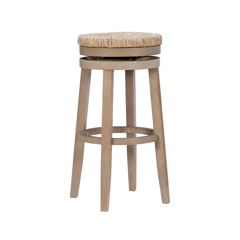 Home Square 2 Piece Solid Wood Swivel Rush Bar Stool Set in Natural Brown