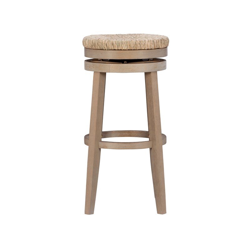 Home Square 2 Piece Solid Wood Swivel Rush Bar Stool Set in Natural Brown