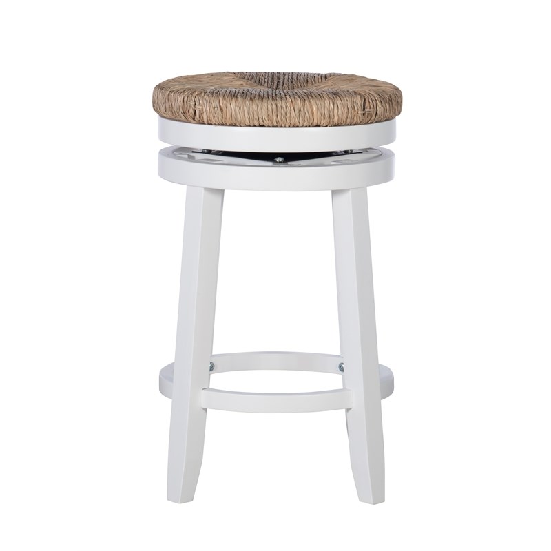 Home Square 3 Piece Swivel Rush Wood Counter Stool Set in White