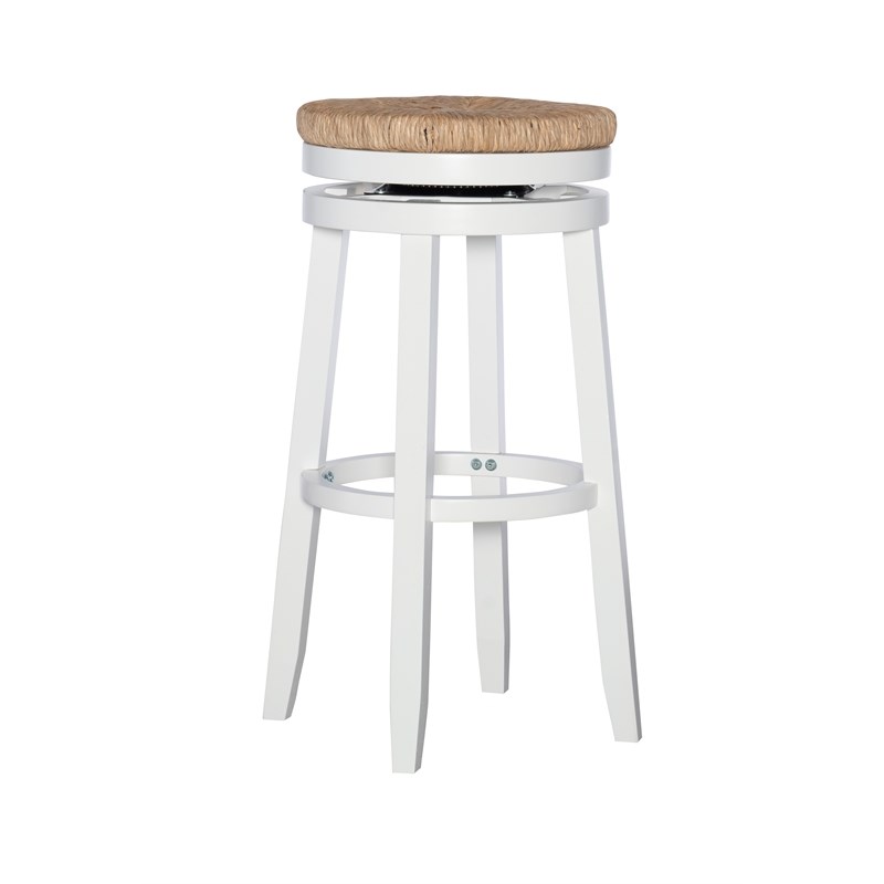 Home Square 2 Piece Swivel Solid Wood Rush Bar Stool Set in White
