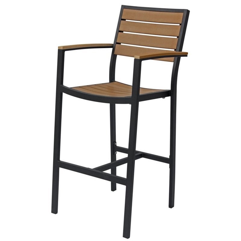Home Square 2 Piece Aluminum Patio Bar Stool Set in Black and Brown