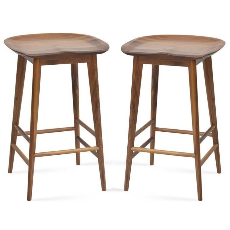 Home Square 2 Piece Solid Acacia Wood Counter Stool Set in Natural