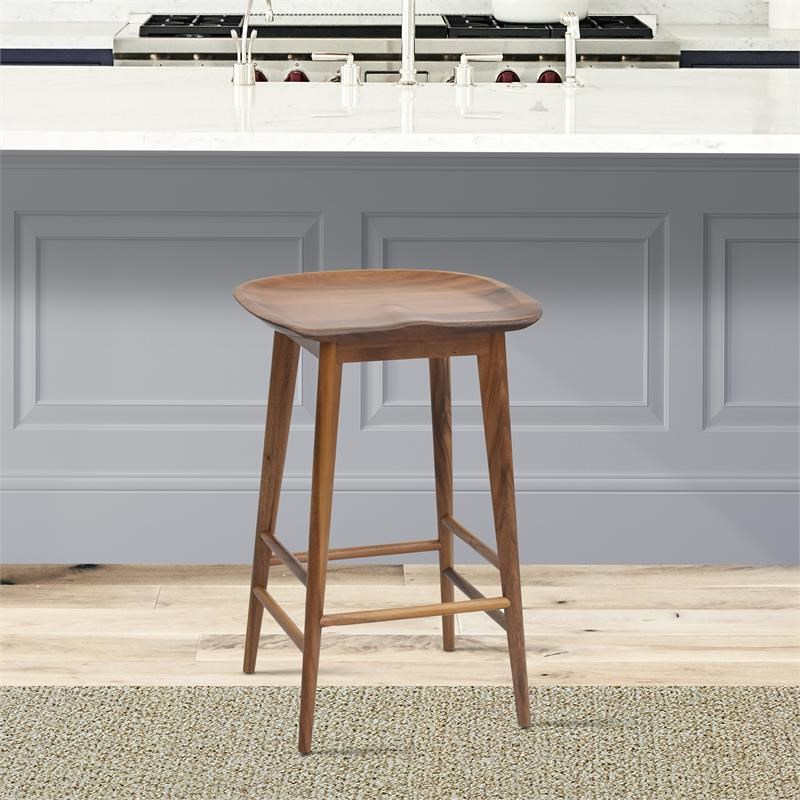 Home Square 3 Piece Solid Acacia Wood Counter Stool Set in Natural