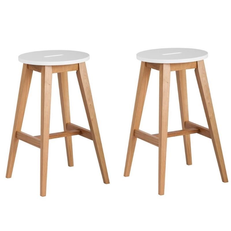 Home Square 2 Piece Modern Wood Barstool Set in Oak and White