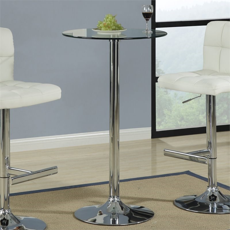 Round Glass Top Bar Table In Chrome, Glass Top Table With Bar Stools
