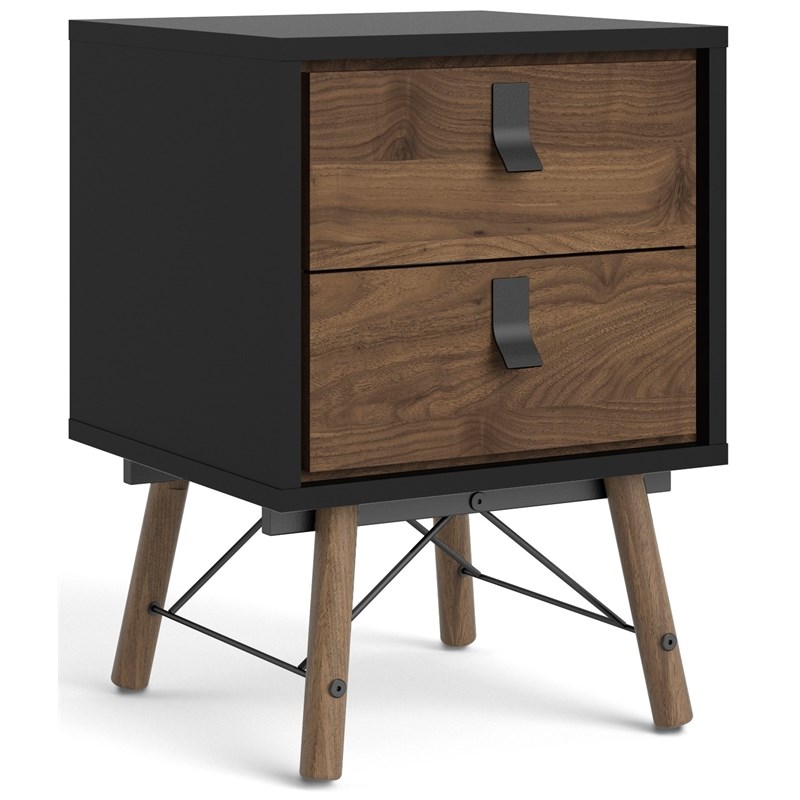 Home Square 2 Piece 2 Drawer Nightstand Set in Black Matte and Walnut
