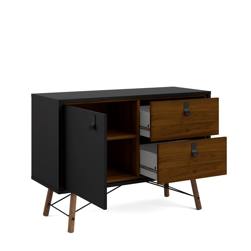 Home Square 2 Piece Set with TV Stand and Sideboard in Black Matte/Walnut