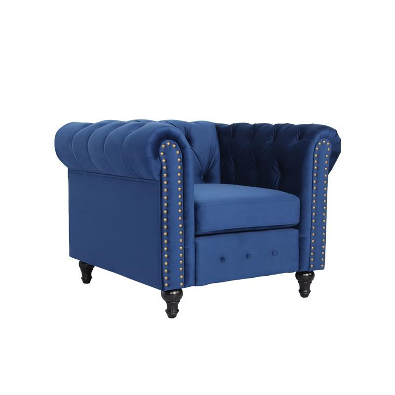 Home Square 2 Piece Velvet Living Room Chair Set in Blue