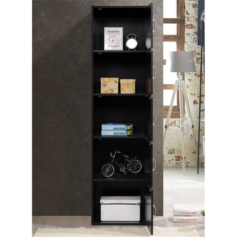 Home Square 3-Piece Set with 2 5-Shelf Bookcases and 4 Shelf Bookcase in Black