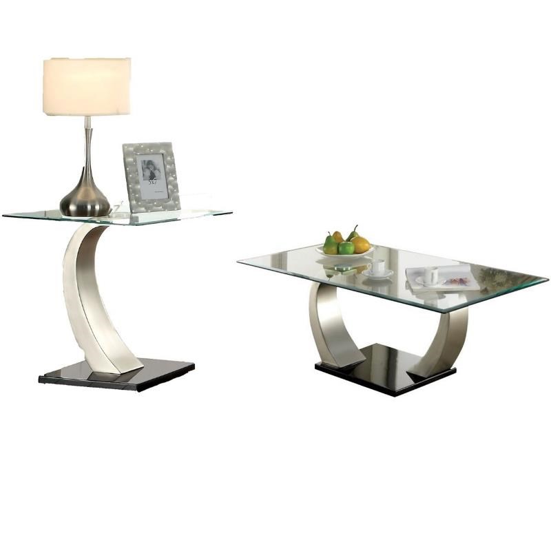 Navarre 2-Piece Black Glass Stainless Steel End Table and Coffee Table Set