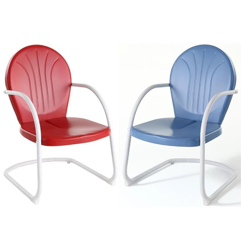 Home Square Griffith 2 Piece Metal Patio Chair Set in Red and Sky Blue