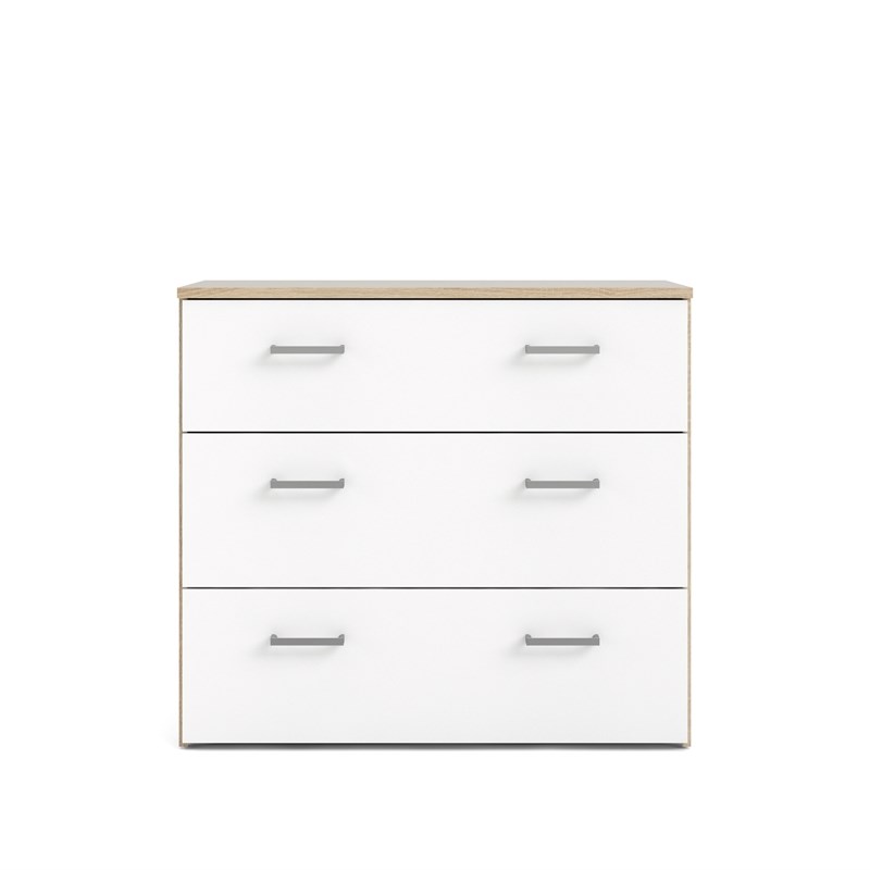 Home Square 3 Piece Set with Chest and 2 Nightstands in Oak Structure/White