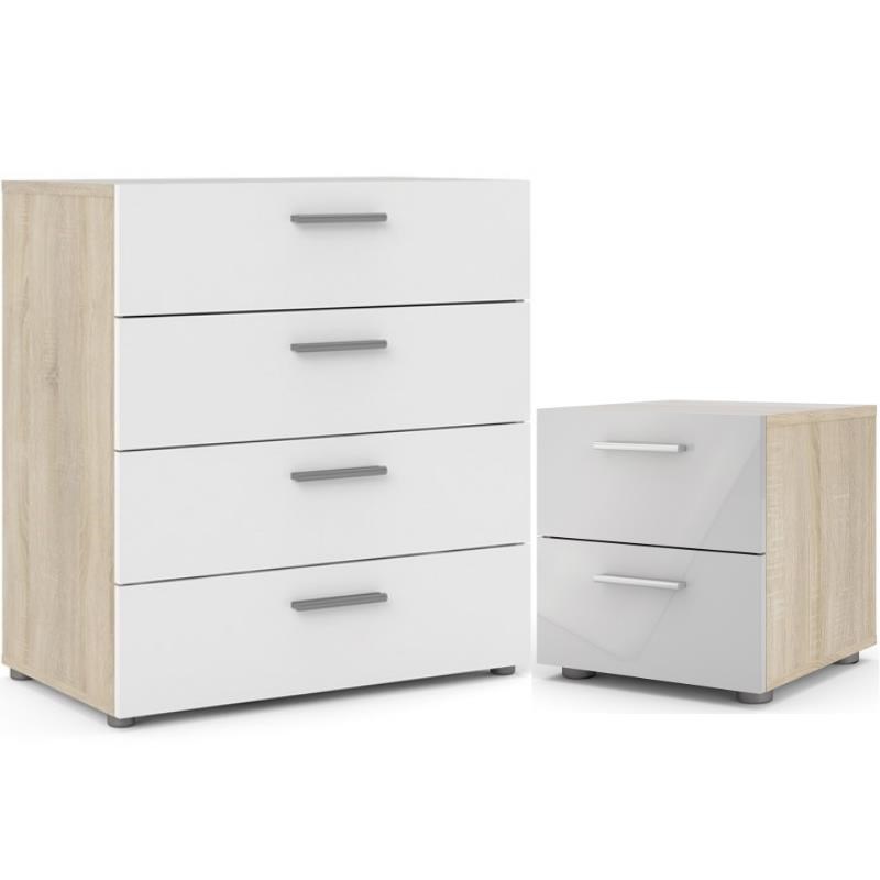 Home Square 2 Piece Set with Chest and Nightstand in Oak Structure/White Gloss