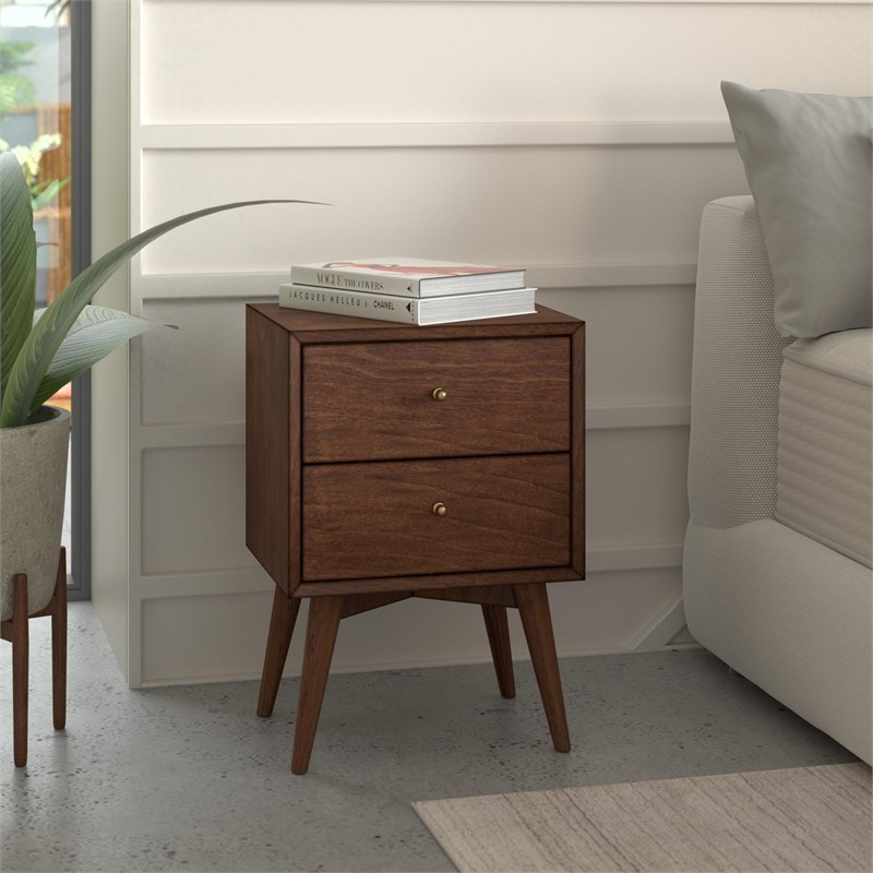 Home Square 2 Piece Set with Nightstand and Accent Chest in Walnut (Brown)