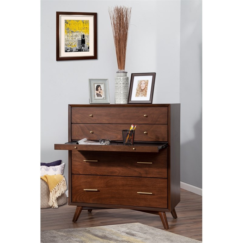 Home Square 2 Piece Set with Nightstand and 4-Drawer Accent Chest in Walnut