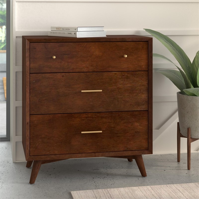 Home Square 3 Piece Set with Nightstand and 3-Drawer Accent Chest in Walnut