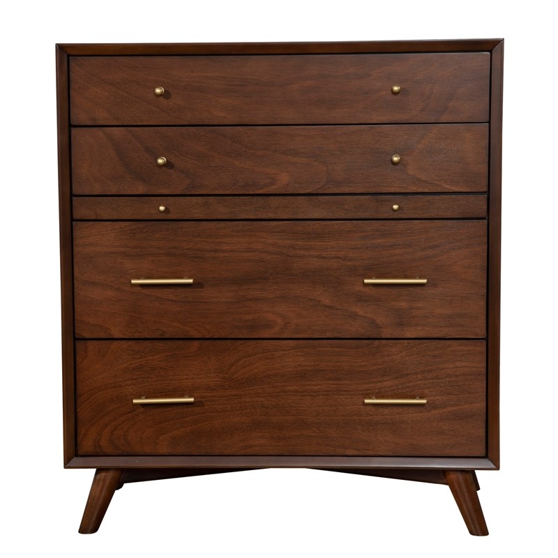 Home Square 3 Piece Set with Nightstand and 4-Drawer Accent Chest in Walnut